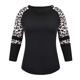 Sale Leopard Printed T-shirts Women Autumn Three Sleeve Tee Shirts Femme Plus Size Tshirt Top Ladies Patchwork Tee camisetas D30 Y0629