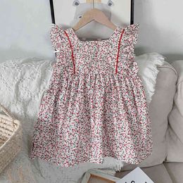 Korean Style Of Sleeveless Floral Print Sweet Princess Dress Kid Clothes Girls Fashion Summer 210515
