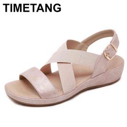 TIMETANGSummer new flat sandals Shoes for women gladiator type open toe wedge sandals Women Casual beach shoes with platformE059 Y220224