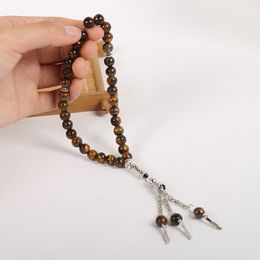 8mm natural stone tiger eye stone muslim islam hand string prayer beads rosary religious bracelet wholesale bracelets mix color