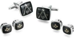 High polished quality shining brass men's silver masonic cuff links mason button set Mens freemason compass and square shirt cufflinks jewel