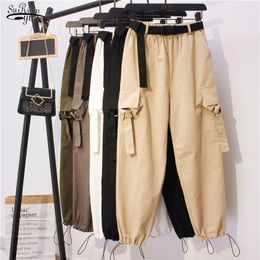 Fall Cotton Solid Clothes with Safari Style High Waist Pants Women Casual Loose Elastic Trousers Pantalon10656 210521