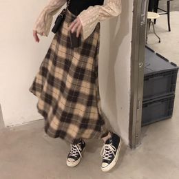 High Waist Woollen Plaid Skirt Autumn And Winter Ladies Wool Long Women Fashion Casual Mid-Length Streetwear 210514