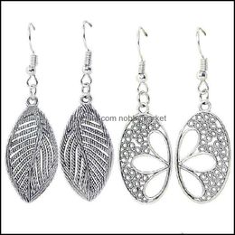 Charm Earrings Jewelry Vintage Leaf Dangle Earring Zinc Alloy Women Flower Drop S Tibetan Sier Color Stud For Kje076 Delivery 2021 2Oogw