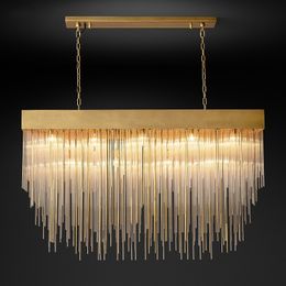 American Dining Room Luxury Pendant Lamps E14 Chandeliers Pendant Lights Glass Tubes Hanging Lamp Rectangle lustre Luminarias Lighting