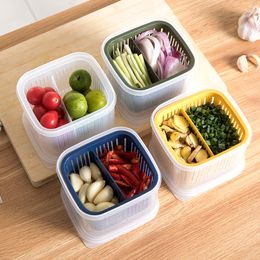 Plastic Fruit Storage Box 2 Lattices Sealed Crisper Grains Tank Kitchen Sorting Food Container Boxes ZYY996