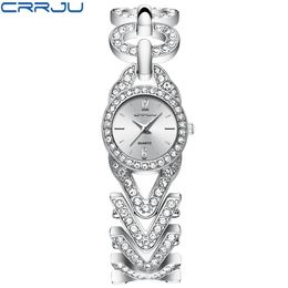 CRRJU Watch Luxury Ladies Round Dial Watches Unique Diamond band Women Clock sport Shining crystal Gift WristWatch Male watch 210517