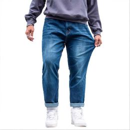 New Classic Mens Jeans Stretch Loose Straight Casual Denim Trousers 2021 Male Brand Pants Hombre Plus Size Plus Fat 44 46 48 X0621