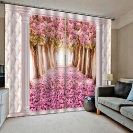 Curtain & Drapes High Quality Custom 3d Fabric Pink Curtains Roman Soft Froest Blackout