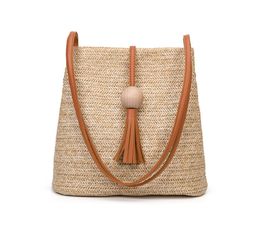 Women Straw Bag Bohemian Rattan Handbag Handmade Kintted Crossbody Bucket Tassel Beach Bags