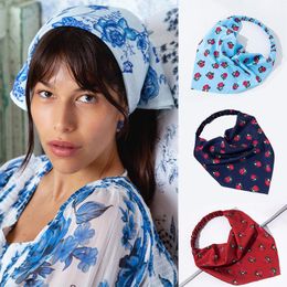 Rose Foral Prints Triangle Bandanas Hairband Elastic Women Girls Flower Bandage Headband Turban Bohemian Hair Accessories