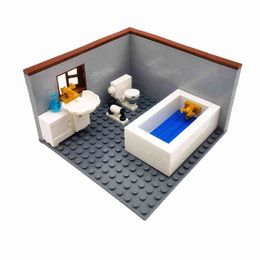 Compatible Classic City Blocks House Furniture MOC for Kids DIY Toys Bathroom Toilet Hand Basin WC Closestool Building Bricks Y1130