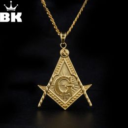 masonic pendant necklace NZ - Pendant Necklaces Mens Punk Antique Silver Color Masonic Symbol Necklace Stainless Steel Gold Freemason Charm For Men Women