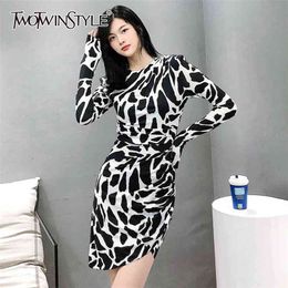 Print Leopard Spring Dress For Women O Neck Long Sleeve High Waist Irregular Hem Sexy Dresses Female Fashion 210520