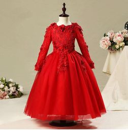 Girl's Dresses Red Lace Baby Girls Dress Beads Flowers Born Party Toddler Girl 1 St Birthday Baptism Clothes Formal Tutu