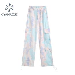 Harajuku Tie-dye Pants Women Summer Korean Style Streetwear Loose Casual Fashion Safari Wide Leg Long Female 210515