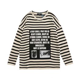 RAF minority design black and white stripe Crew Neck Sweater college fashion brand casual loose long sleeved sweater