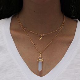 Crystal stone Hexagonal Prism Healing Pendant necklace rhombus bullet gold chains necklaces for women kids fashion jewelry will and sandy