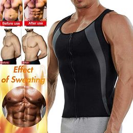 Neoprene Sauna Suit for Men Waist Trainer Vest Zipper Body Shaper with Adjustable Tank Top Male Shapewear Corset Workout T-Shirt