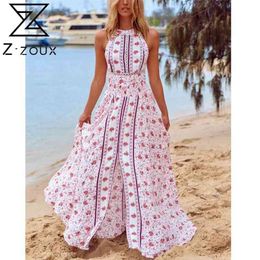 Women Dress Sleeveless Off Shoulder Print Plus Size Long Sexy Vintage Beach Summer Clothes 210513
