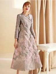 Autumn Luxury Embroidery Big Swing Elegant Long Womens Trench Coat O-neck Vintage OL Fashion Windbreaker S-2XL