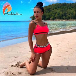 Andzhelika Bikinis Women Letter Sport Swimsuit Soft Cup Bikinis Set Summer Sexy Brazilian Bikini Swimwear Bathing Suit Biquini X0522