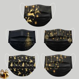 wholesale Black Disposable Mask Adult Fashion Designer Print Gold Christmas tree Face Masks 3 Layers Non-Woven Protection