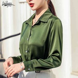 Blusas Mujer De Moda Black Long Sleeve Tops OL Chiffon Blouse Women Button Solid Ladies Shirts Korean 8198 50 210508