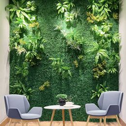 Artificial Plant Wall Flower Wall Panel Green Plastic Lawn Tropical Leaves DIY Wedding Home Decoration Accessories 211104