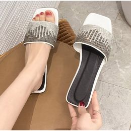Women Summer Flat Slippers Elegant Ladies Square Toe Slides Outside Shoes Female Crystal Bling Sandals Fashion Woman Shoes 2021 th45u5634523q5qt