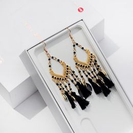 Dangle & Chandelier Ethnic Wind Bohemian Style Drop Earrings Alloy Hollow Pendant Long Cotton Silk Tassels 2022 Retro Gypsy Jewelry Gift