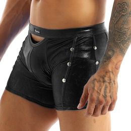 Underwear Luxury Mens Underpants Men Sexy Rivet Faux Leather Latex Shorts Boxers Erotic Hollow Out Male Panties Fetish Gay Club Wear Briefs Drawers Kecks Thong MH88