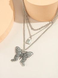 3Pcs Punk Silver Colour Butterfly Lock Pendant Bracelet For Women Goth Kpop Chains Unisex Teen Gift Fashion Jewellery