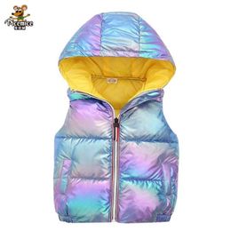 Windproof Waterproof Hooded Child Waist Coat Children Outerwear Winter Coats Warm Cotton Baby Boys Girls Vest Kids Clothes 211203