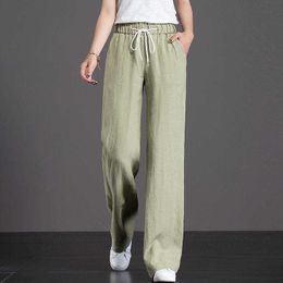 Casual linen cotton pants women Fashion loose Wide Leg Straight Pants Mom's big Size trousers summer beach pants S-3XL Q0801