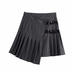 Streetwear Women Pleated Skirts Fashion Ladies Leather Button Vintage Female Elegant Mini Girls Chic 210427