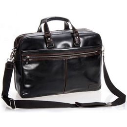 Briefcase Men Genuine Leather Luxury Business Fashion Hight Quality Male 15"Laptop Office Shoulder Bag Tote Black