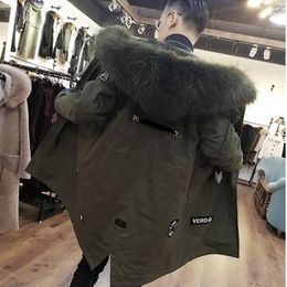 Men's Leather & Faux Real Fur Coat 2021 Natural Sheep Liner Raccoon Collar Parka Winter Jacket Men Casual Warm Parkas Oversize W111 YY653