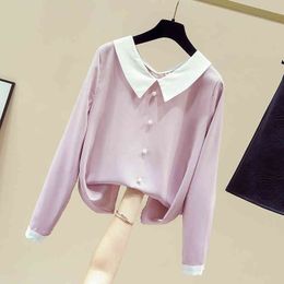 Autumn Women's Doll Collar Long Sleeves Shirt Ladies Students Girls All-match Casual Shirts Blouse Tops A3704 210428