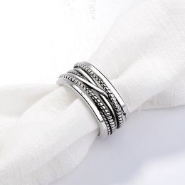 Braid Multi Layer Ring Band finger Ancient Silver Open Adjustable Crossover Wide Rings Chunky Stackable for Men Women Girls Fashion Jewellery Will and Sandy