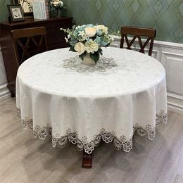 Round Table Cloth Art Household Lace Europe cloth dinning table cover embroidered flower Fabric Mat dust 211103