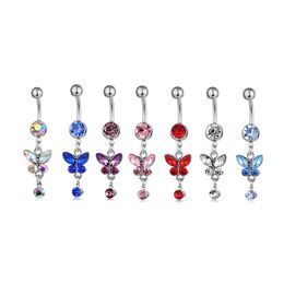 YYJFF D0347 (6 renk) Karışım Renkleri Göbek Düğmesi Göbek Yüzük Halkaları Vücut Piercing Mücevher Mücevher Aksesuarları Moda Cazibesi Kelebek 20 PCS/LOT