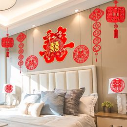Chinese Wedding Decoration Wall Stickers Double Happiness Red Window Home Decoration Wedding Room Decor