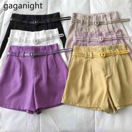 6 Candy Colours Women Shorts Cotton Blended Wide Leg All-match Sashes Sexy Summer Casual Ladies 210601