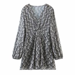 Arrival Floral Print Dresses For Women V Neck A Line Mini skirt Lantern Long Sleeve Chiffon Dress Sundress 210520