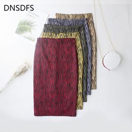 New Tree Stripe Print Skirt Women Faldas Fashion Slim Bottom Skirts Office Ladies Pencil Midi Hip Skirt Female High Waist Tunic X0428