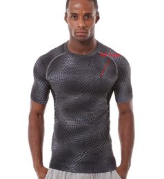 Men's snake print quick-drying T -shirts tights short-sleeve running training tees fitness clothing sweat-absorbent and breathable tshirt