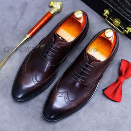Business Shoes Men Brogue Oxfords Genuine Cow Leather Men Shoes Fashion Dress Formal Lace Up Classic Office Wedding Shoes Black