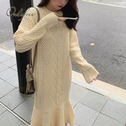 Autumn Winter Elegant Women Party Maxi Knitted Sleeve Sweater Casual Long Mermaid Dress 210415