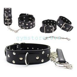 Bondage Slave inlaid neck collar restraint hand wrist cuff bond ankle shackles